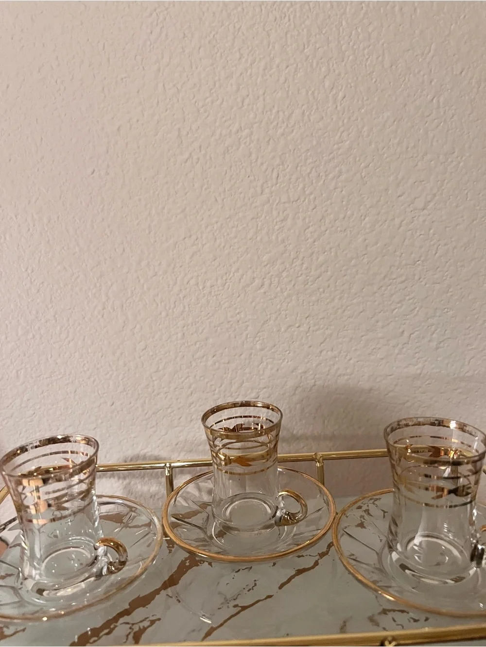 Gold-Trim Glass Tea Cup and Saucer Set - Elegant Home Dining